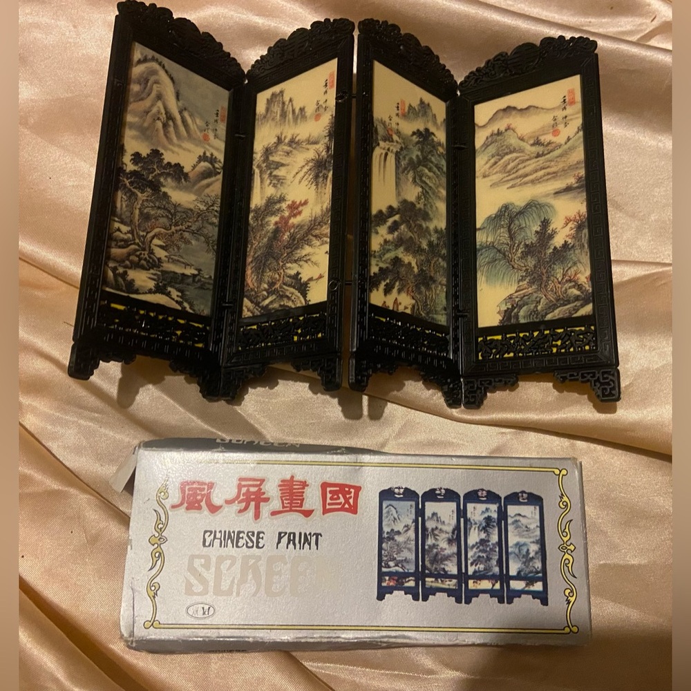 👑 Vintage Miniature Dollhouse Asian Folding Screen-Two Sided - Picture 2 of 9